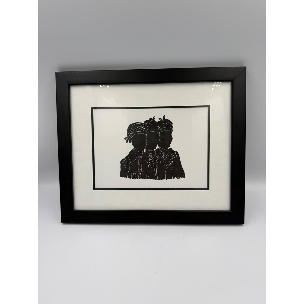 Gullah Folk Art Linocut Print Three Women Silhouettes/Red Piano Too Gallery SC